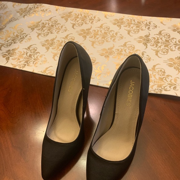 JACOBIES Woman's Pump Heels “DORSA “-  Black Satin  With Christals on heels. - Picture 8 of 15